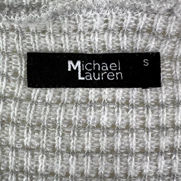 Michael Lauren V-Neck Pullover Sweater White Gray Striped Lightweight Knit SMALL - Picture 2 of 5